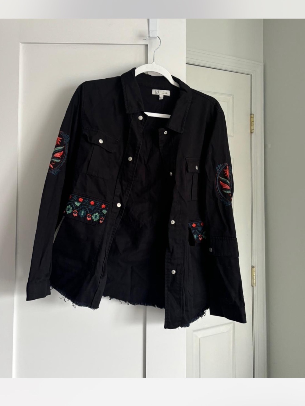 Zara Embroidered Black Utility Jacket